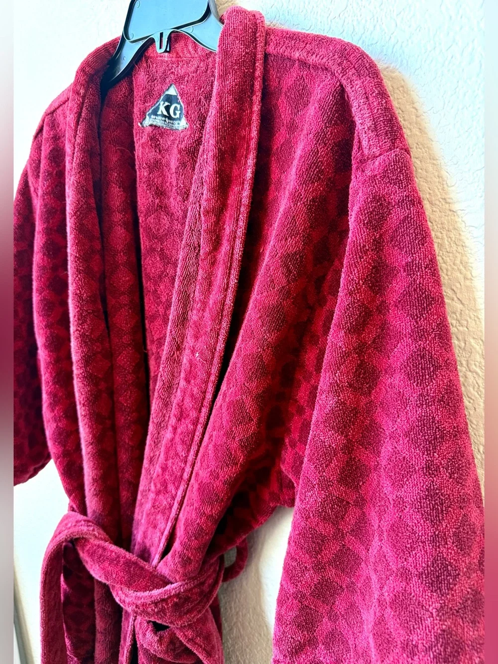 Vintage Terry Cloth Red Plush Cotton Bathrobe - Cozy Spa Robe